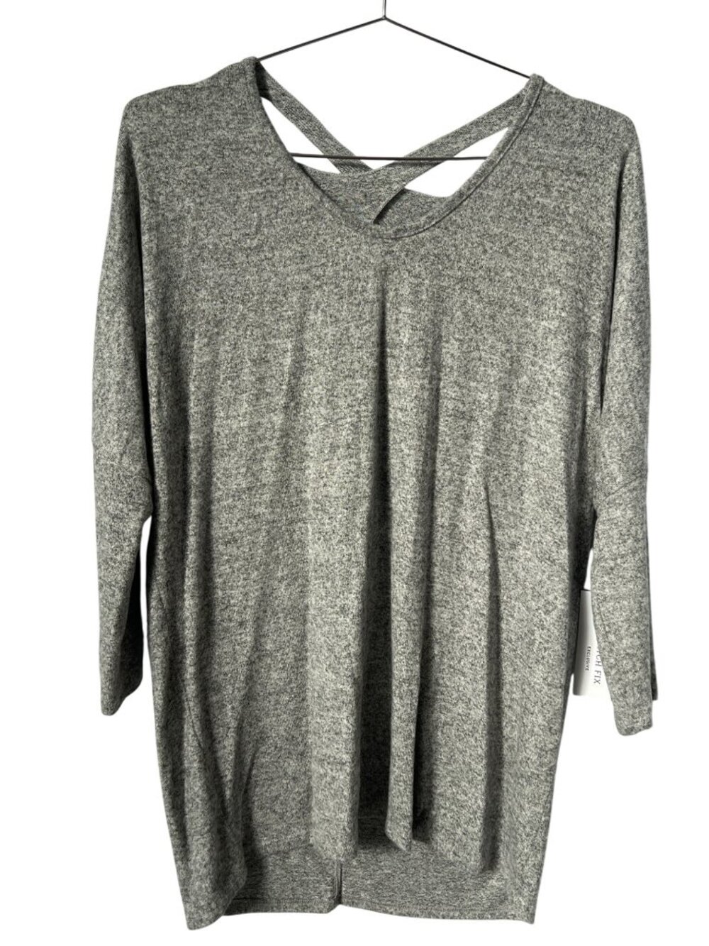 Coin 1804 Pullover Sweater XL 3/4 Sleeve Criss Cross Back Heather Gray Cozy NEW